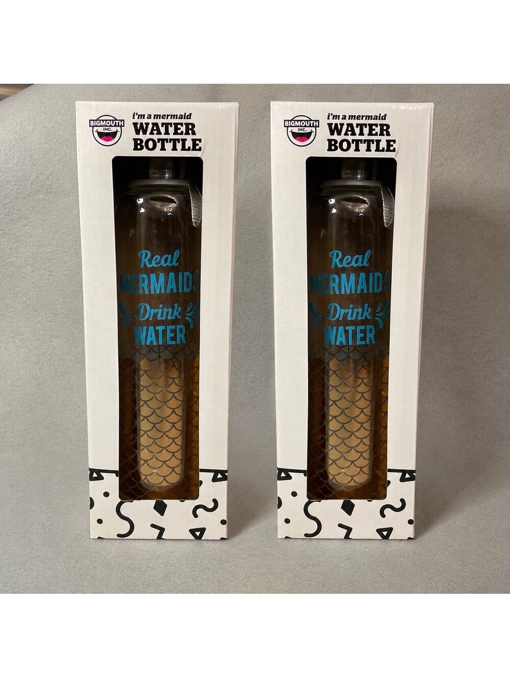 2 - Pack! BigMouth Inc. Mermaids Glass Water Bottle, Novelty Water Bottle, 20 Oz